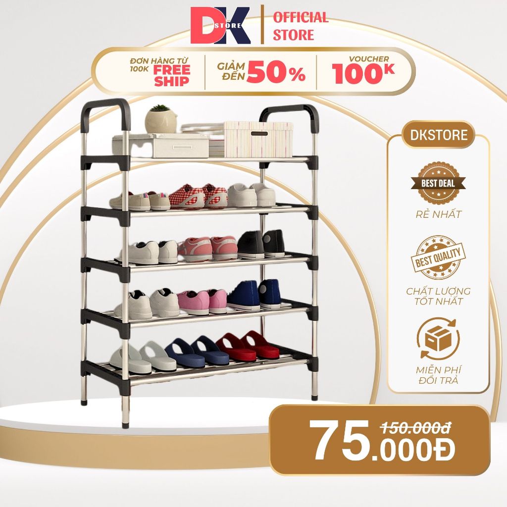 Kệ Inox 5 Tầng Để Giày Dép, Giá Inox Để Giày Dép Cứng Cáp, Độ Bền Cao, Chống Gỉ Sét DKSTORE