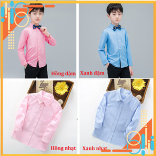 Áo sơ mi hồng xanh cao cấp dài tay đi học đồng phục học sinh cho bé trai cấp 1 cấp 2 mã ASMBT025 ASMBT026