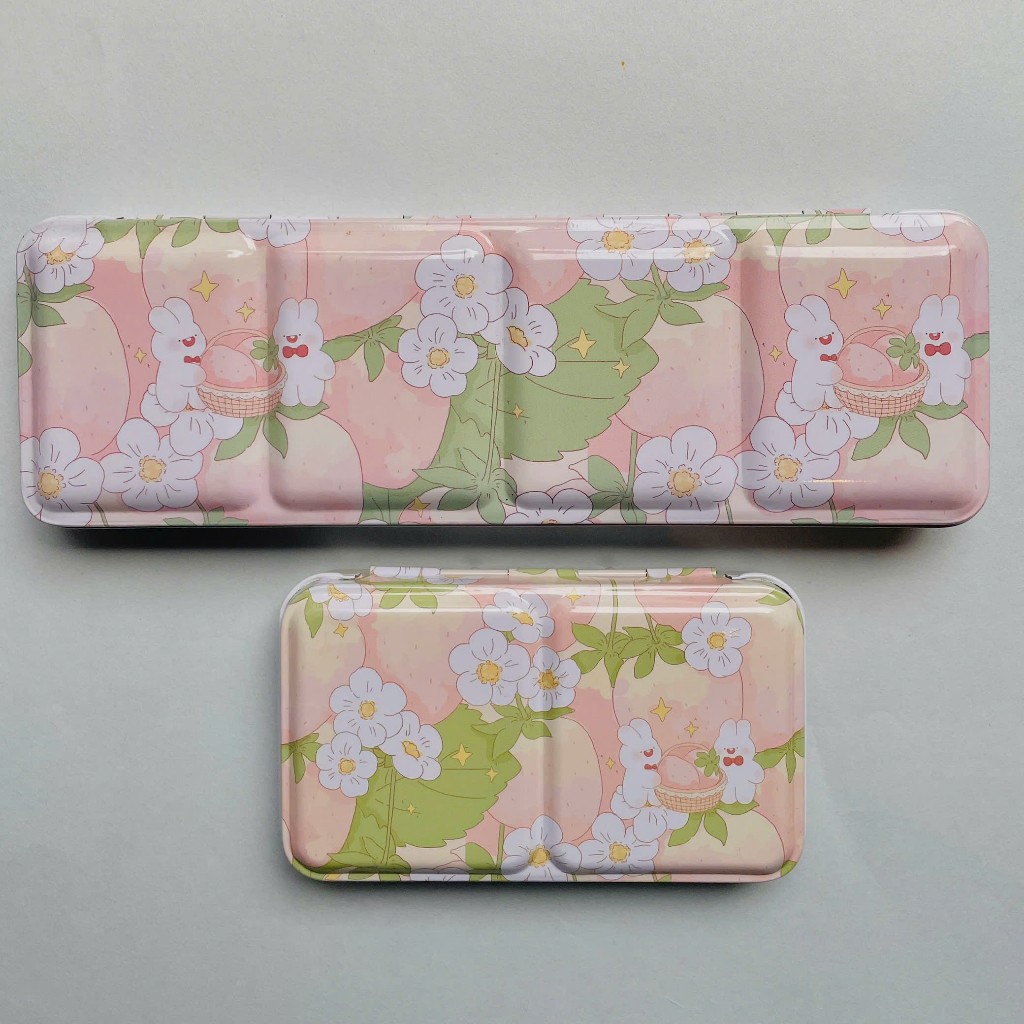 Hộp kim loại đựng màu Metal box 24 - Thỏ hồng (có ngàm giữ)