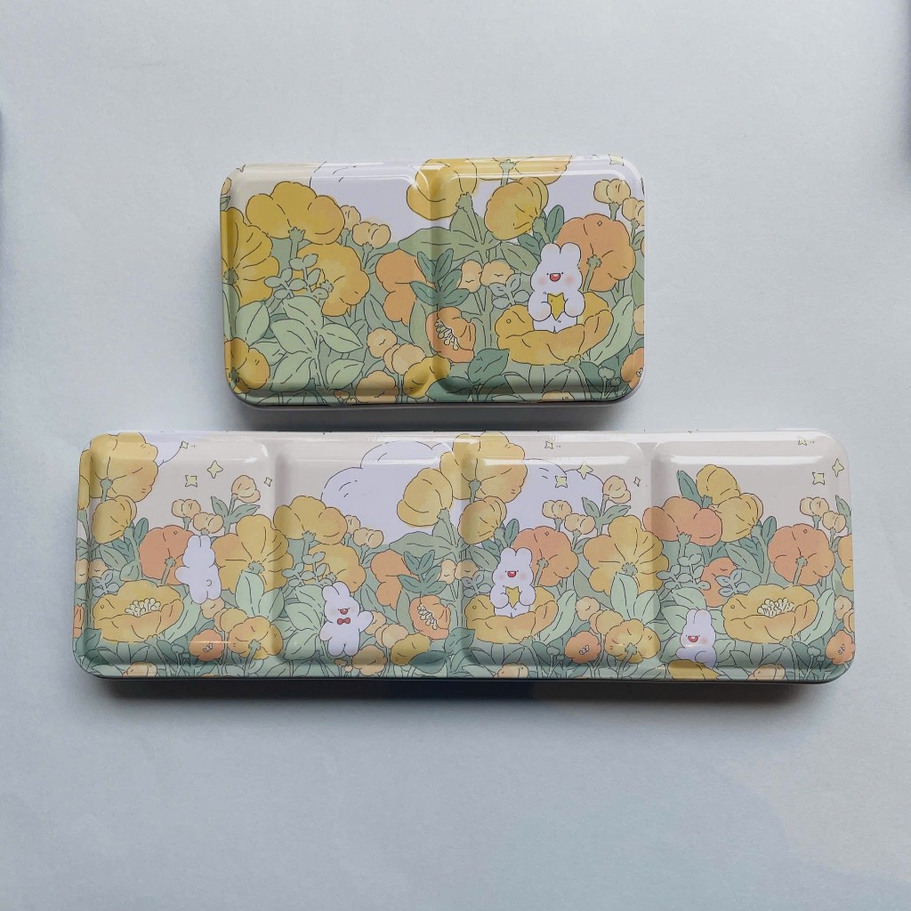 Hộp kim loại đựng màu Metal box 24 - Thỏ cam (có ngàm giữ)