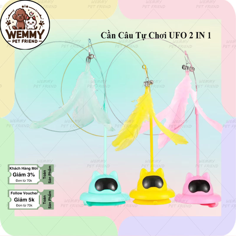 Cần Câu Mèo Tự Chơi Kiểu UFO Có Đế Hít Cố Định, Đồ Chơi Tự Chơi Cho Mèo DC102 | Wemmy Pet Friend