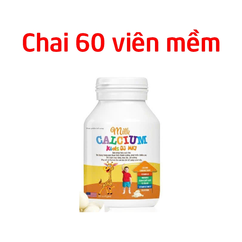 Viên canxi sữa Milk Calcium Kids D3 MK7 giúp tăng chiều cao, chắc khỏe xương - Chai 60 viên