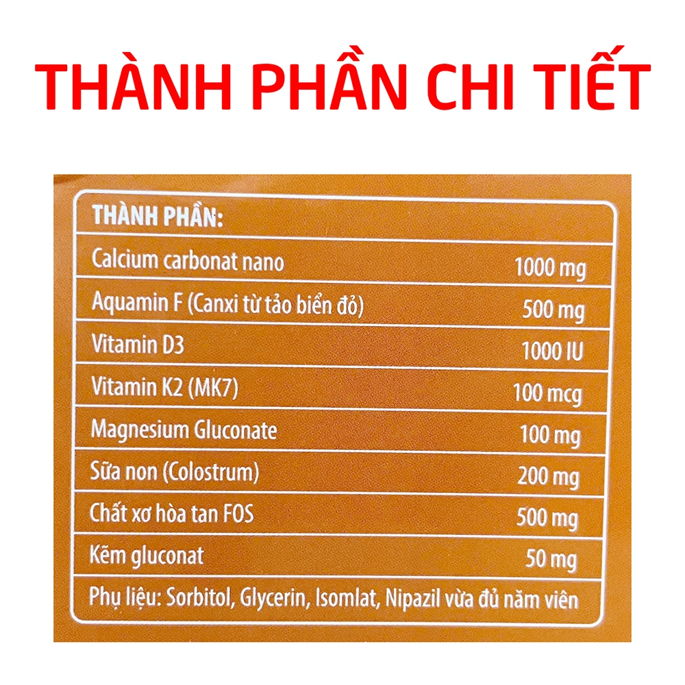Viên canxi sữa Milk Calcium Kids D3 MK7 giúp tăng chiều cao, chắc khỏe xương - Chai 60 viên