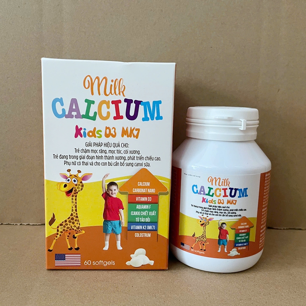 Viên canxi sữa Milk Calcium Kids D3 MK7 giúp tăng chiều cao, chắc khỏe xương - Chai 60 viên