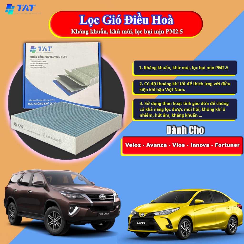 Lọc gió điều hòa Toyota Veloz, Avanza, Vios, Innova, Fortuner (Mã: 87139-0N010) - TAT Filter