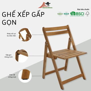 Ghế gỗ gấp gọn cỡ lớn ADAM & HOME có tựa lưng, phù hợp dã ngoại, cắm trại, quán cà phê sân vườn