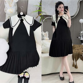  Váy Bầu Thiết Kế cổ trắng chân váy đuôi cá xếp ly xinh xắn có ảnh chụp thật váy đẹp mặc mát 