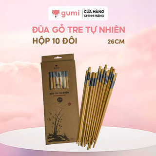  Hộp 10 đôi đũa gỗ tre tự nhiên viền xanh GUMI không sơn bóng không hoá chất 