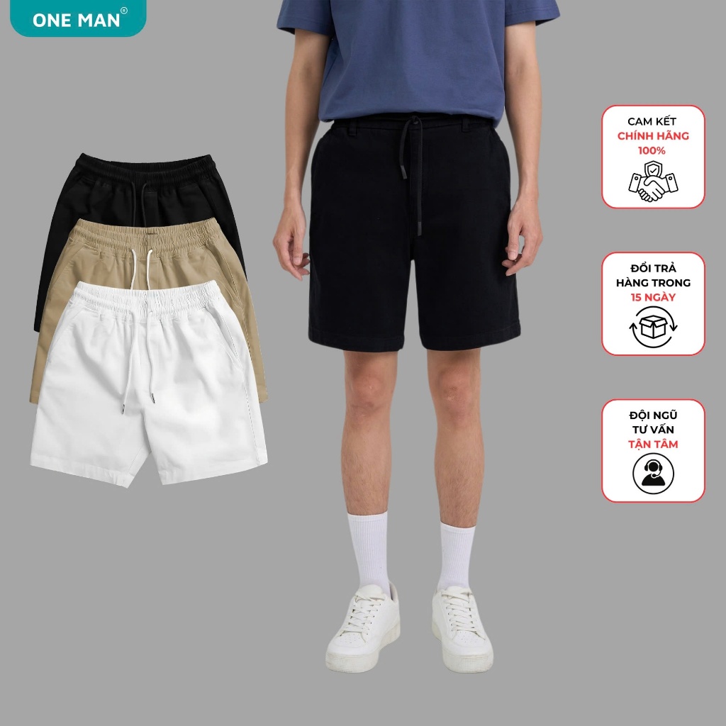 Quần short kaki ONE MAN, form basic, cạp chun co giãn thoải mái, chất liệu cao cấp, không bai, không