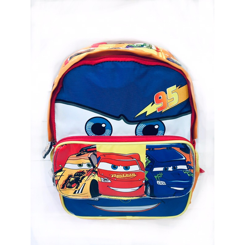 Balo car McQueen màu cam xanh cho bé trai mầm non