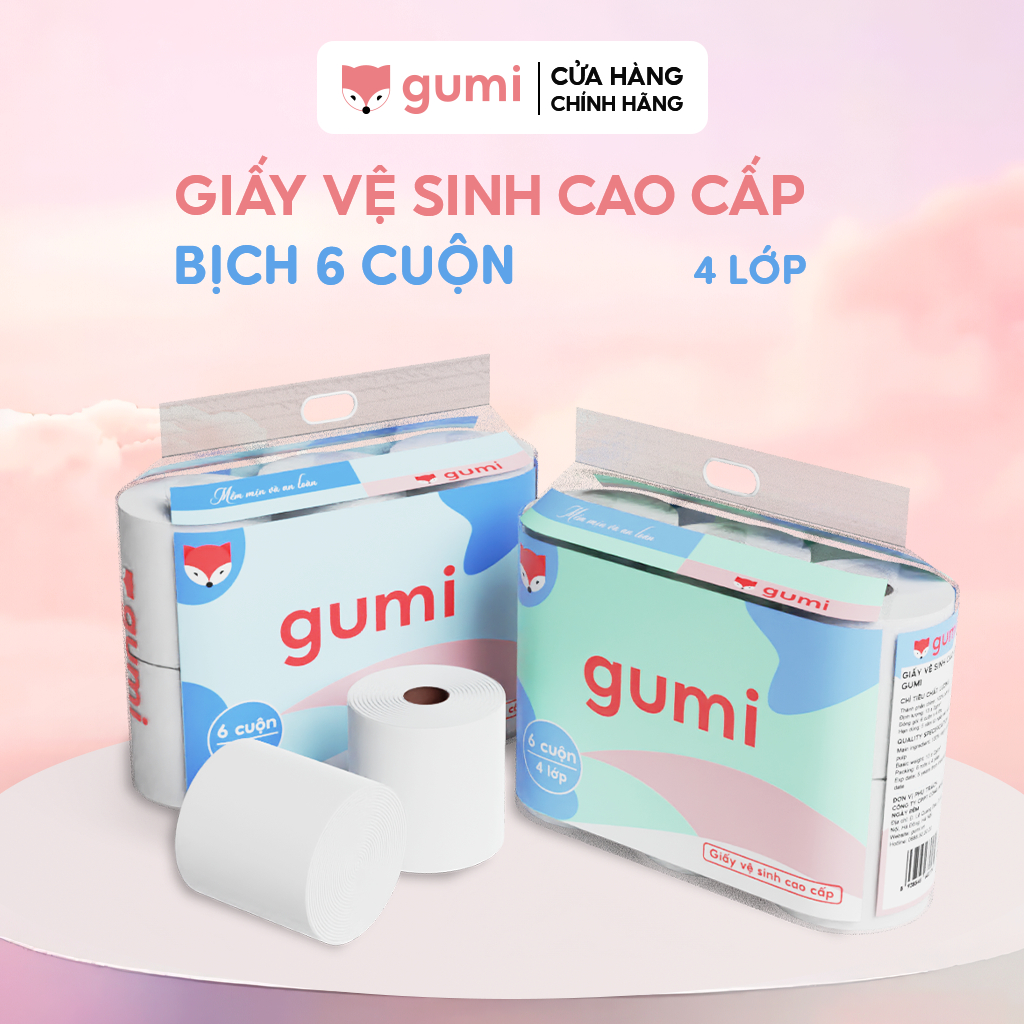 Giấy vệ sinh cuộn Gumi cao cấp bịch 6 cuộn 4 lớp dày dặn, mềm mịn