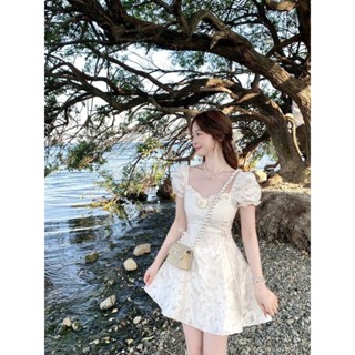  Váy nữ tiểu thư dáng xòe tay bồng chất tơ hoa sang chảnh mặc đi tiệc đi chơi dạo phố du lịch Thiên lý fashion TLV18 