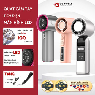 Quạt Cầm Tay Turbo Mini Tích Điện Pin 4000mah  gió mạnh, tốc độ cao 100 vòng/phút kết hợp 100 Tốc Độ Có Màn Hình LED