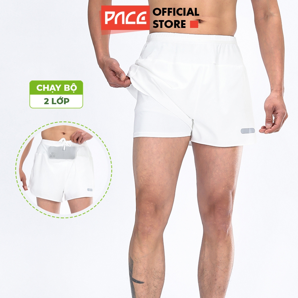 Quần thể thao 2 lớp chạy bộ nam PACE ADV 5 túi đa năng, quần thể thao nam thoáng khí, quần short đùi