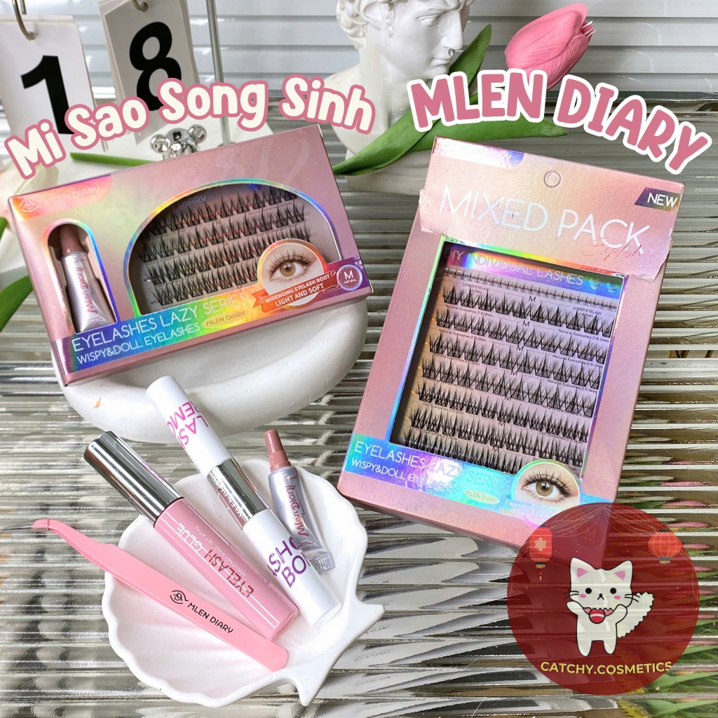 [MLEN DIARY] Mi Giả Cụm MLEN DIARY Sao Song Sinh WISPY&DOLL , Mi Cụm Mềm Tự Nhiên, Tái Sử Dụng