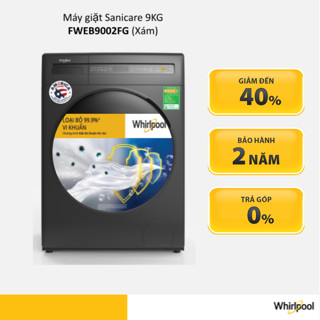 Máy giặt Whirlpool cửa trước SaniCare 9kg FWEB9002 2 màu xám trắng - Bảo Hành 2 Năm