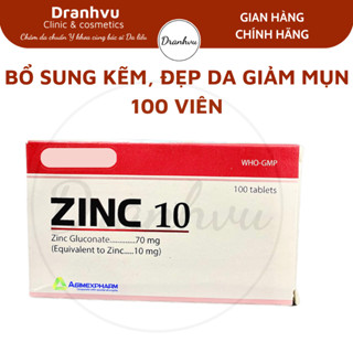  Kẽm Gluconate - Hộp 100 viên - Hỗ trợ đẹp da giảm mụn khỏe tóc móng tăng sức đề kháng kích thích ăn ngon Dranhvu 