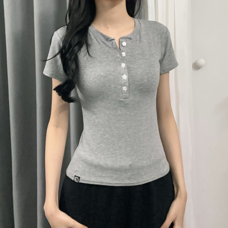 Áo thun cộc tay cúc xẻ chất thun zip co dãn mềm mịn ôm body HA456 | BigBuy360 - bigbuy360.vn