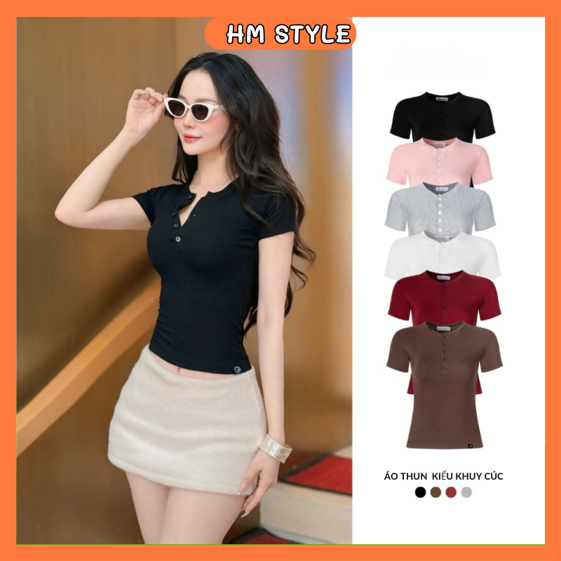 Áo thun cộc tay cúc xẻ chất thun zip co dãn mềm mịn ôm body HA456 | BigBuy360 - bigbuy360.vn