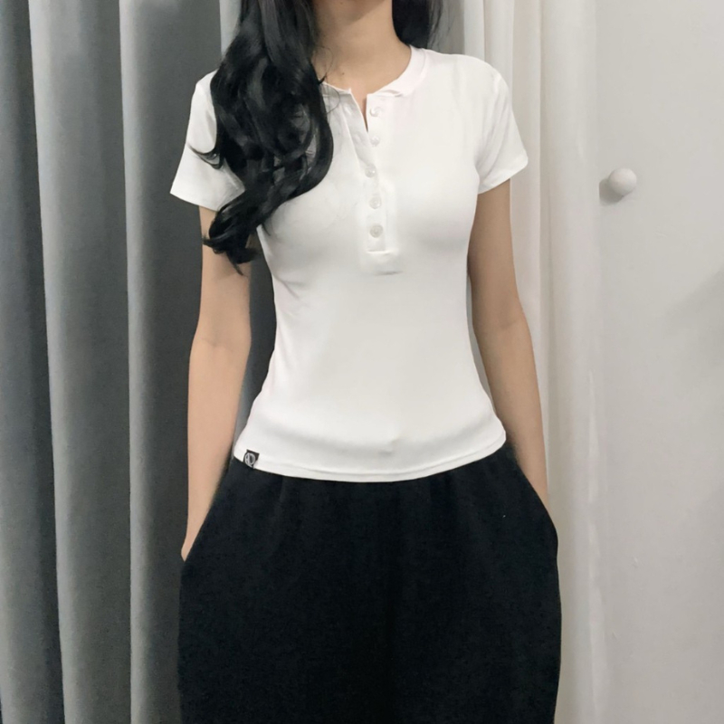 Áo thun cộc tay cúc xẻ chất thun zip co dãn mềm mịn ôm body HA456 | BigBuy360 - bigbuy360.vn