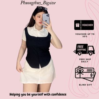 Áo thun giả sơ mi phối nữ bigsize 60-90kg - A09