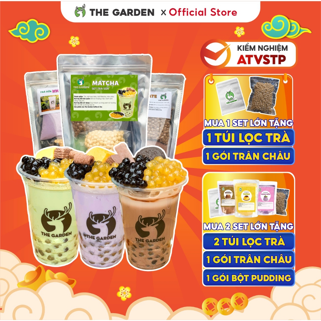 Set Trà Sữa Tự Pha Trân Châu Đường Đen 30-35 Ly THE GARDEN, Nguyên Liệu Làm Trà Sữa Phúc Long, Matcha 25 vị