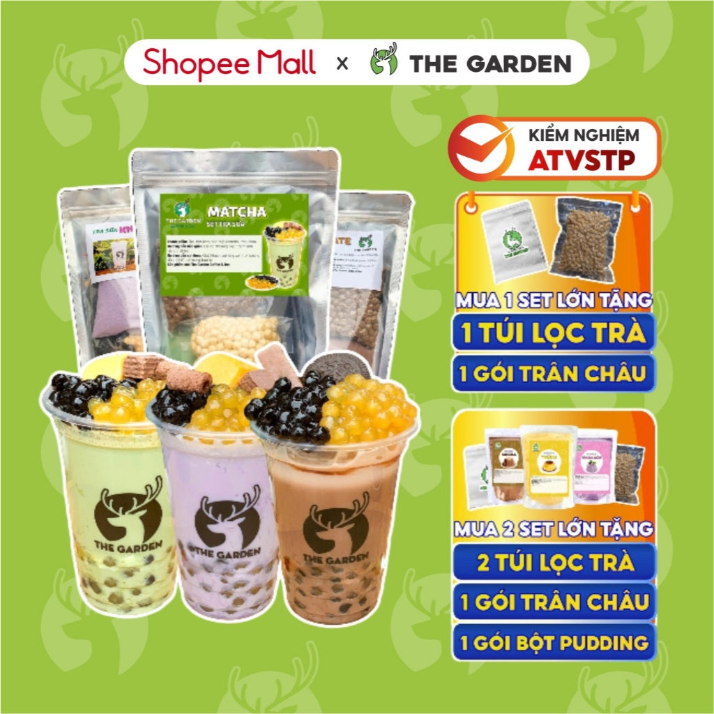 Set nguyên liệu Trà Sữa Tự Pha THE GARDEN IGWT vị Trân Châu Đường Đen, Matcha, Chocolate, Khoai Môn