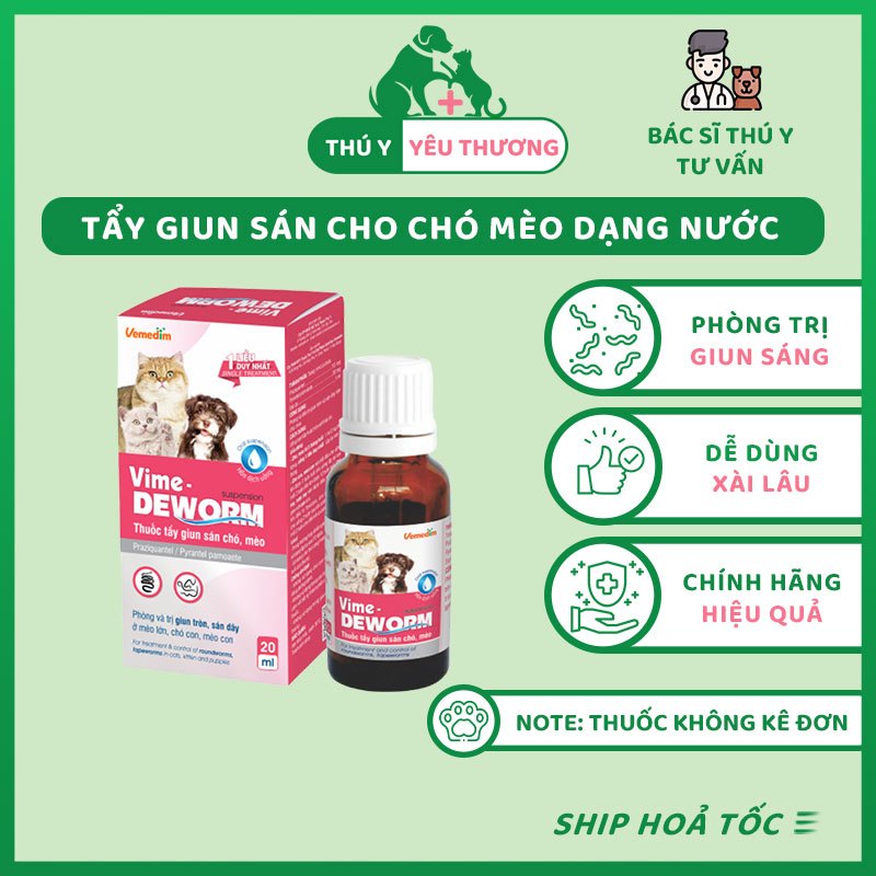 Dung dịch uống tẩy giun sán cho chó mèo Vime DEWORM Suspension Vemedim 20ml