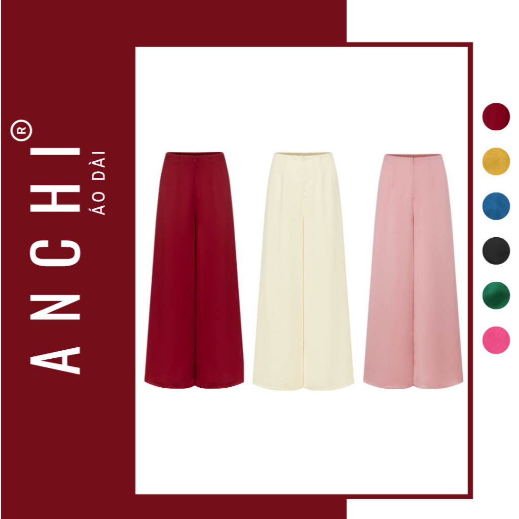 ANCHI - Quần Trơn Mặc Áo Dài Truyền Thống, Chất Vải Lụa Trơn Thiết Kế Khóa Kéo Và Cạp Chun