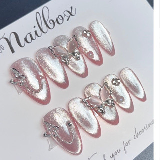 Nailbox thiết kế móng up giả mắt mèo ánh trăng đủ from chụp kỉ yếu cho học sinh nhẹ nhàng  xinh M455 by bao an nail