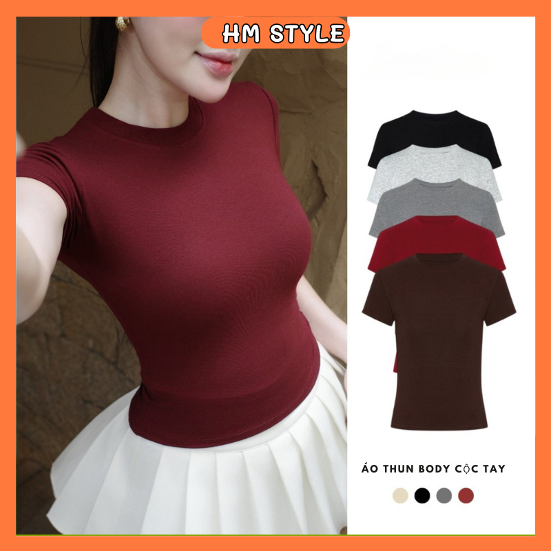 Áo thun trơn cổ tròn thắt eo tôn dáng chất thun co dãn ôm body fit dáng siêu đẹp HA36 | BigBuy360 - bigbuy360.vn