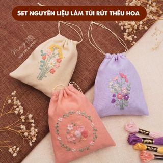Set nguyên liệu tự làm túi rút thêu hoa nhiều mẫu thiết kế độc quyền Tiệm tạp hoá Nhà May
