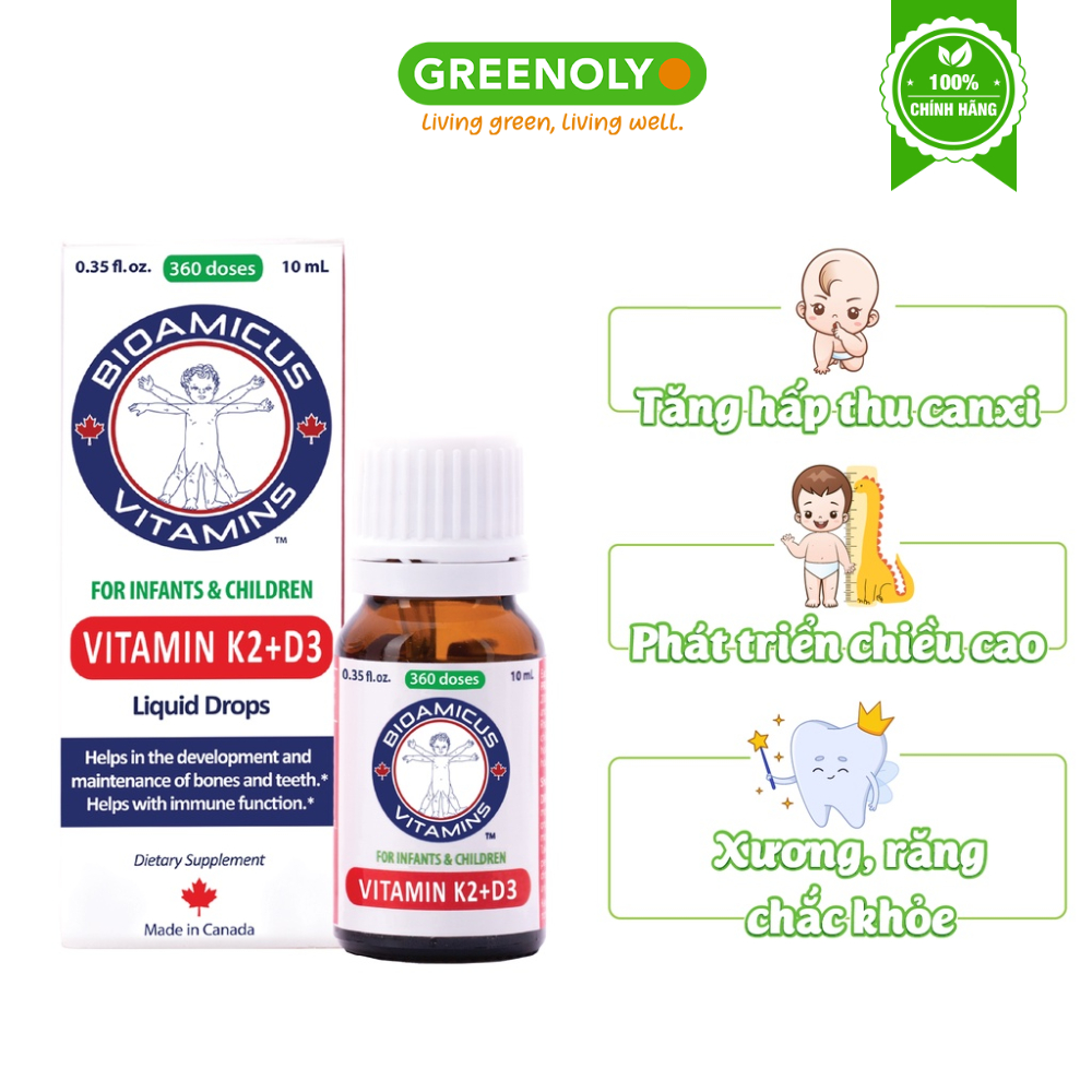 Vitamin D3K2MK7 BioAmicus Tăng Hấp Thụ Canxi Giúp Xương Răng Chắc Khoẻ 10ml