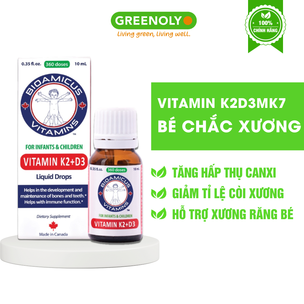 Vitamin D3K2MK7 BioAmicus Tăng Hấp Thụ Canxi Giúp Xương Răng Chắc Khoẻ 10ml