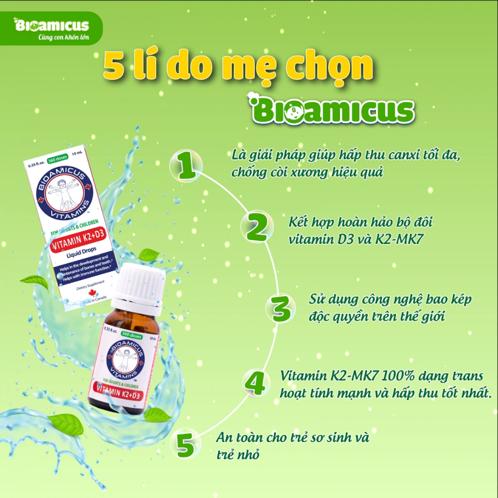 Vitamin D3K2MK7 BioAmicus Tăng Hấp Thụ Canxi Giúp Xương Răng Chắc Khoẻ 10ml