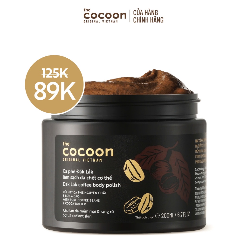 Tẩy da chết cơ thể cà phê Đắk Lắk Cocoon cho làn da mềm mại và rạng rỡ 200ml