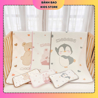 Bộ Chiếu Điều Hoà Kèm Gối Tencel Monona Cao Cấp, Thảm Trải Nôi Cũi, Thảm Nằm Thoáng Mát Cho Bé Kích Thước 60x120cm