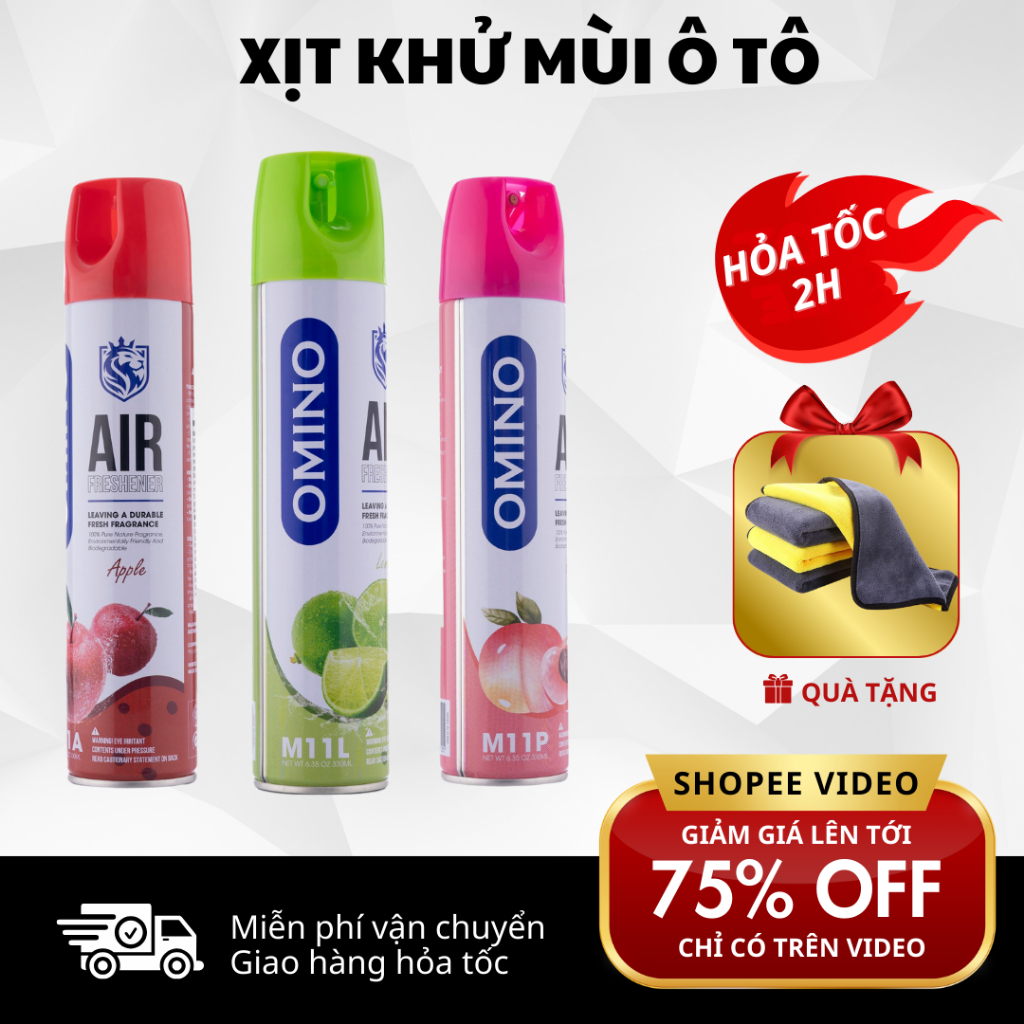 Khử Mùi Nội Thất Ô Tô OMINO M11 330ml- Đủ 3 Mùi Hương Táo, Đào, Chanh - Chính Hãng Omino Vietnam