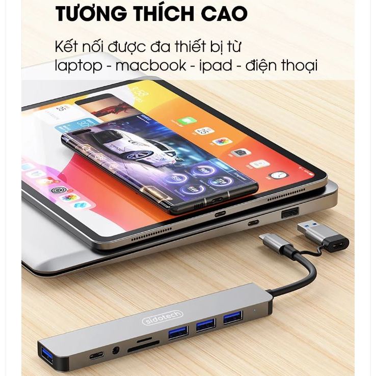 Bộ Hub 8 Trong 1 2 đầu USB &Type-C Mở Rộng 4 Cổng USB, Khe Cắm Thẻ SD/TF, Audio 3.5mm Cho Laptop , Điện Thoại & Máy Tính | BigBuy360 - bigbuy360.vn