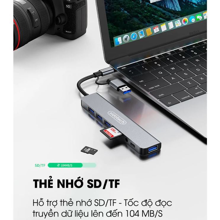 Bộ Hub 8 Trong 1 2 đầu USB &Type-C Mở Rộng 4 Cổng USB, Khe Cắm Thẻ SD/TF, Audio 3.5mm Cho Laptop , Điện Thoại & Máy Tính | BigBuy360 - bigbuy360.vn