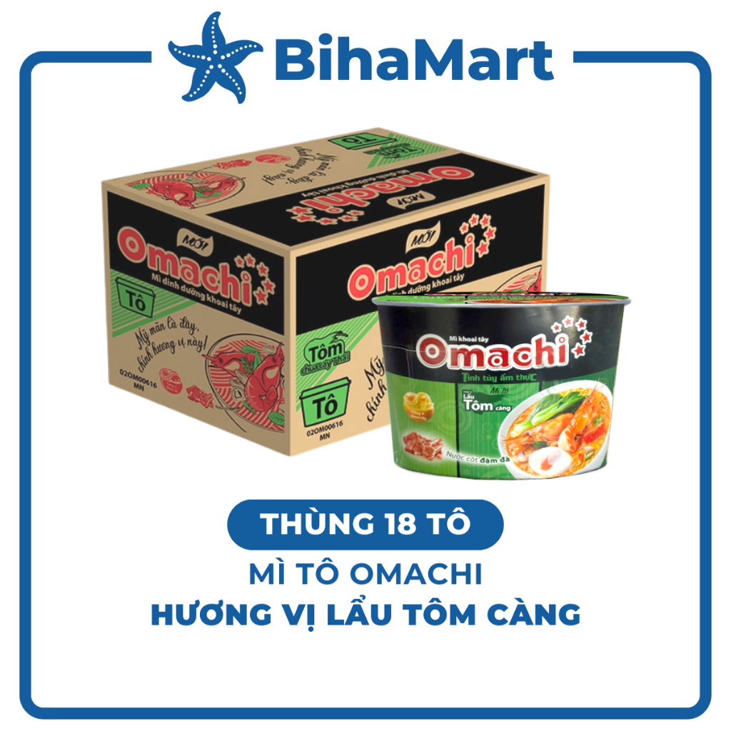 [THÙNG18TÔ]-MASAN- Mì tô khoai tây Omachi hương vị Lẩu tôm càng, Mì Omachi Tôm chua cay tô, Mì khoai