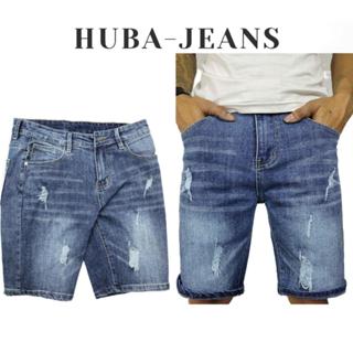 Quần SHORT jean nam HUBA-JEANS PHOM ÔM ỐNG CÔN wash xanh wash bạc sáng rách Menswear Pants Denim
