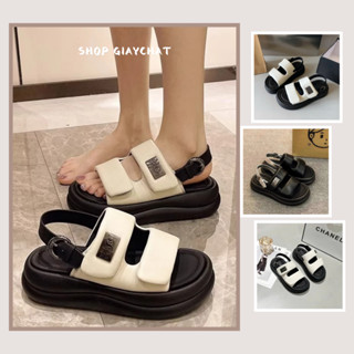 Giày Sandal Quai Hậu Nữ Đế Bệt Quai Da Đế Cao || Sandal 2 Quai Dán Phồng Đế Bánh Mì Mã N14