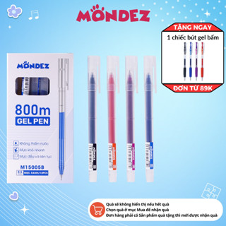 Hộp 12 Bút Gel MONDEZ Bút Mực Nước Ngòi 0.5mm, Viết Trơn Nét Đẹp, Bút Nước 4 Màu Mực Xanh Đen Tím Đỏ Cho Học Sinh M15005