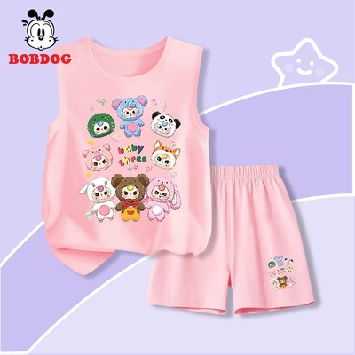 Quần áo trẻ em BOBDOG, bộ đồ bé gái in hình babythree chất thun cotton thoáng cho bé 12kg-45kg BD- KS200