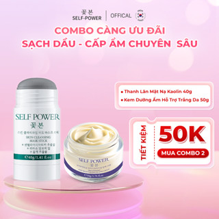 SELF POWER Combo Mặt Nạ Đất Sét & Kem Dưỡng Ẩm Trắng Da - Làm Sạch Sợi Bá Nhờn, Dưỡng Da Trắng Mịn