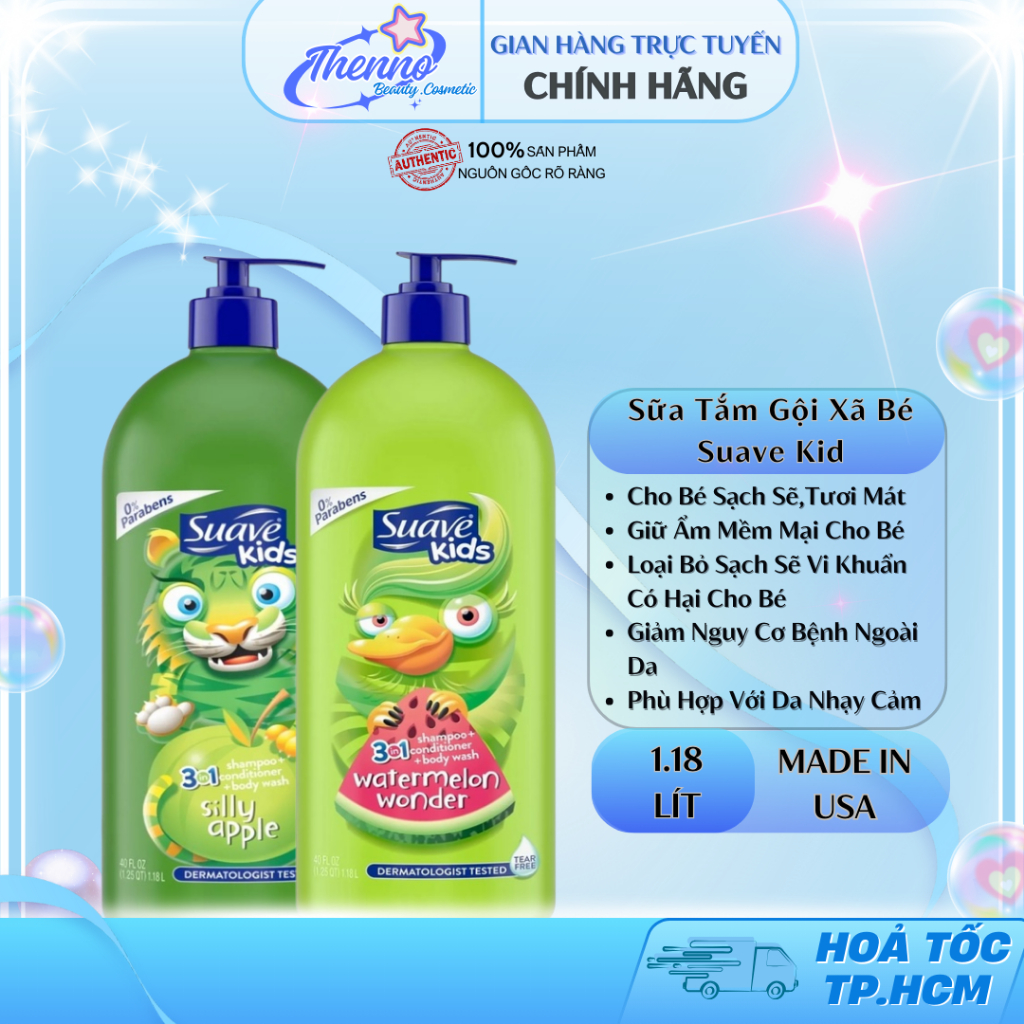Sữa Tắm - Gội - Xã Cho Bé Suave Kid 3 in 1 chính Hãng Mỹ 1,18 Lít