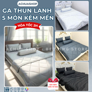 [HỎATỐC] Bộ Ga Giường 5 Món (Kèm Mền) Thun Lạnh ACHUASHOP - Bộ Chăn Ga Gối Đệm 5 Món Mềm Mát Lạnh 5M