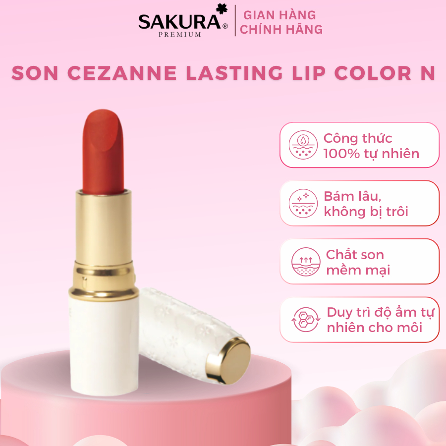 Son Cezanne Lasting Lip Color N, son thỏi lì, bền màu có độ bóng nhẹ nhiều màu tươi sáng Menard