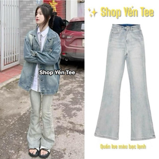 ( Chất Sịn ) Quần jeans loe xanh bạc girl phố Yến Tee , màu bạc lạnh mới 2025 , from loe nhẹ dễ mặc